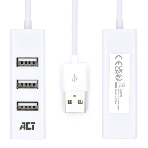 ACT 4 Poorts Mini USB A Hub (USB 2.0) Wit