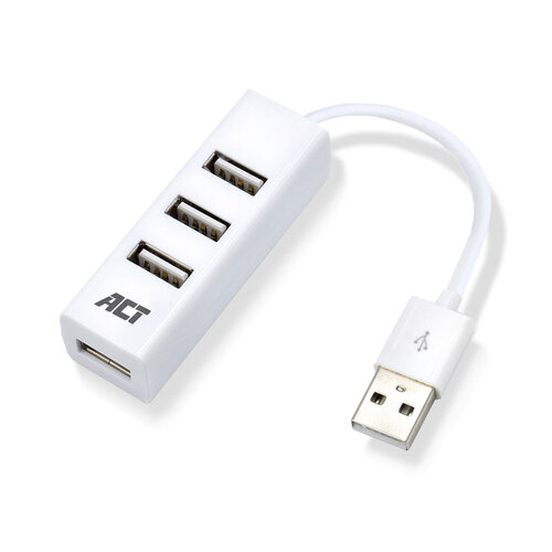 ACT 4 Poorts Mini USB A Hub (USB 2.0) Wit