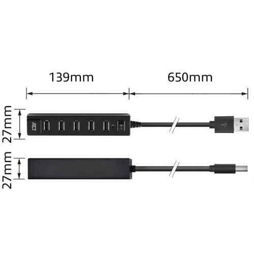 ACT 7 Poorts USB A Hub (USB 2.0) met schakelaar