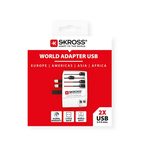 Skross Wereld Reisadapter met 2 USB Poorten