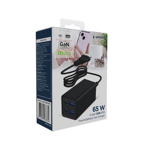 Gembird 4-Poorts USB Snellader 65 W