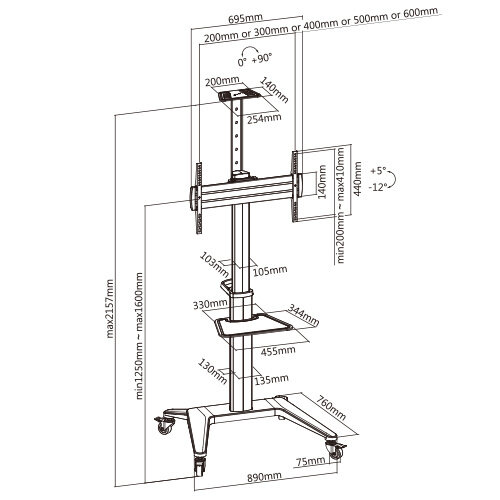 Gembird Verrijdbare TV Standaard 70T-02-W