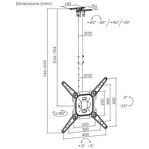 MyWall TV Plafondbeugel HD 9 L