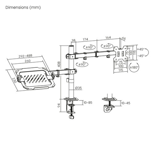 MyWall Monitor + Laptop arm HEG 8 L