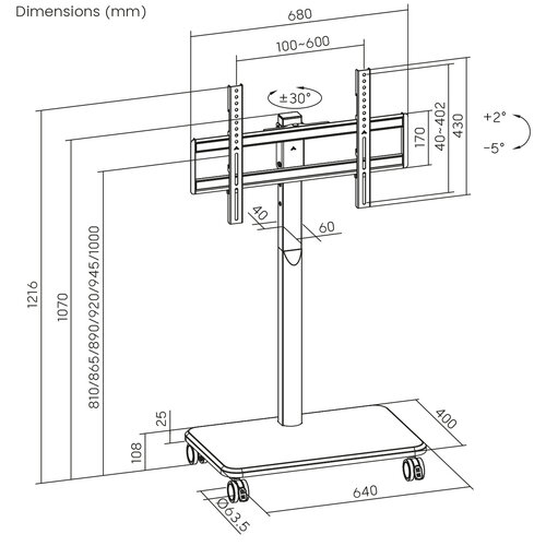 MyWall TV Standaard verrijdbaar HP 126 L