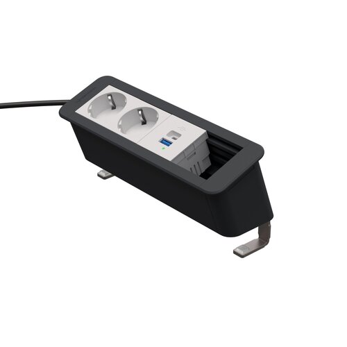 Kindermann CablePort Office Desk 4V 2x Stroom, USB A+C lader, 1x leeg (QC & PD)