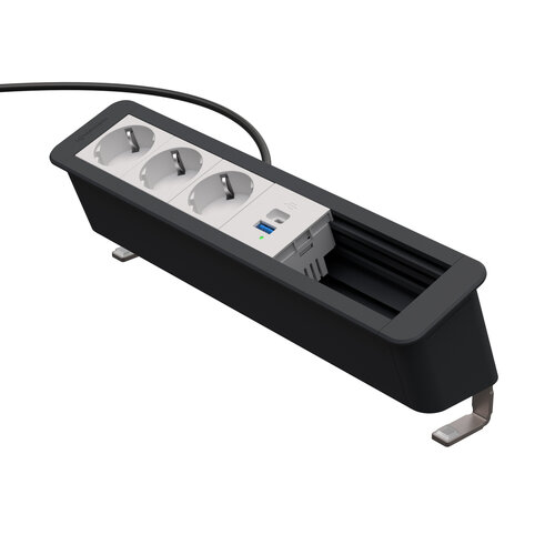 Kindermann CablePort Office Desk 6V 3x Stroom, USB A+C lader, 2x leeg