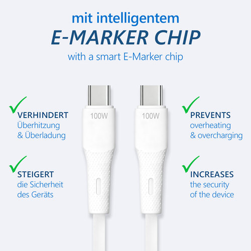 MaxTrack USB-C naar USB-C Kabel 100W met E-Marker – Soft-Touch Siliconen 1.5 meter - Wit MaxTrack USB-C naar USB-C Kabel 100W met E-Marker – Soft-Touch Siliconen 1.5 meter - Wit