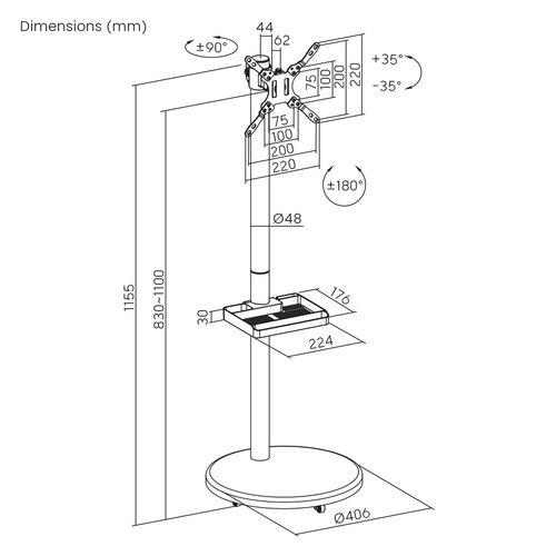 MyWall Verrijdbare TV Standaard 17-43″ Draaibaar & Verstelbaar – HP 90 L