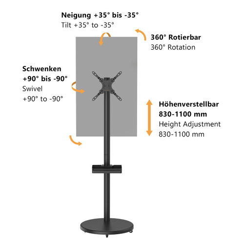 MyWall Verrijdbare TV Standaard 17-43″ Draaibaar & Verstelbaar – HP 90 L