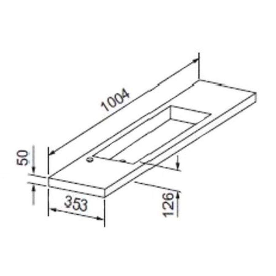 Wastafel Slim 100Cm Ondiep 35Cm Met Kraangat Glans Wit