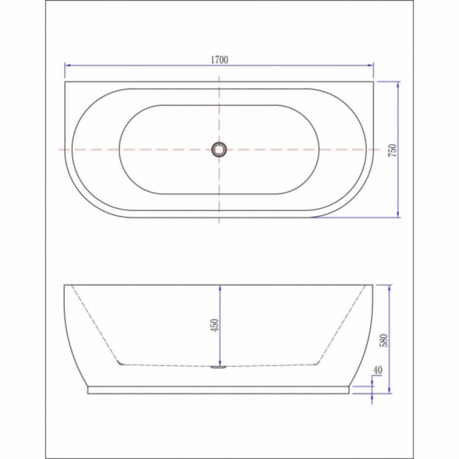Ligbad Wall Half-Vrijstaand Acryl 170X75 Wit