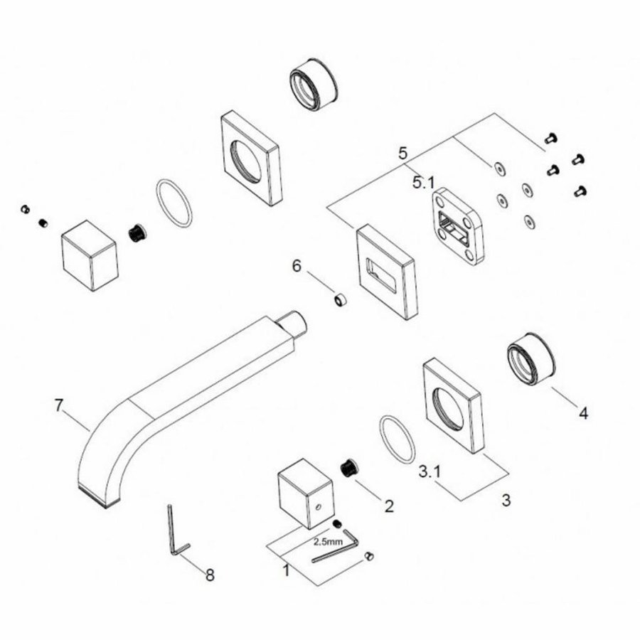 Wastafel Afbouwdeel Ceres Square 2-Knops Chroom