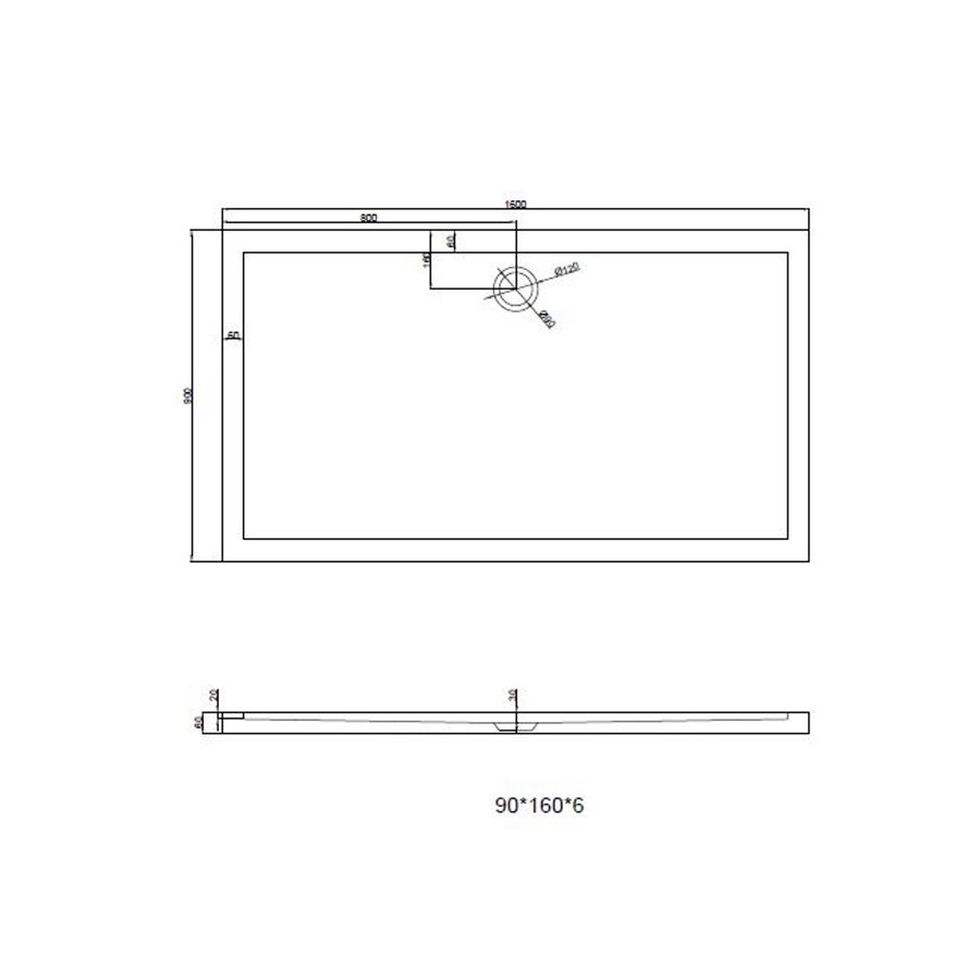 Douchebak Dona Laag Model Rechthoek 160X90X6Cm