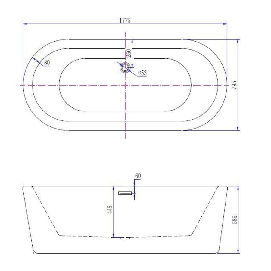 Ligbad Nero Vrijstaand Acryl 178X80 Wit