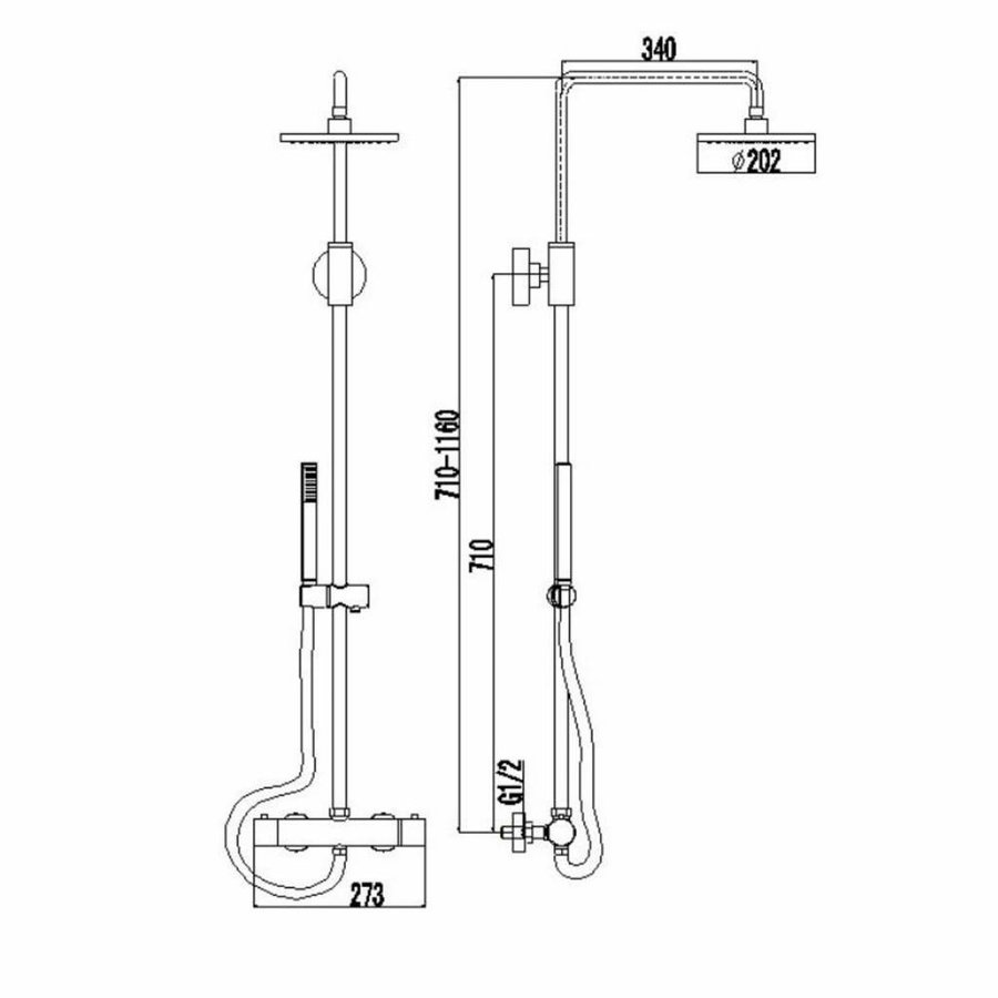 Regendouche Opbouwset Paris Thermostatisch Ø 20Cm