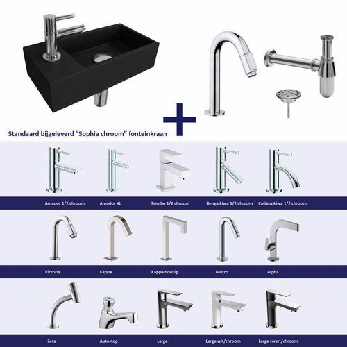 Fonteinset Versus Links Zwart Chroom (Keuze Uit 20 Kranen) 