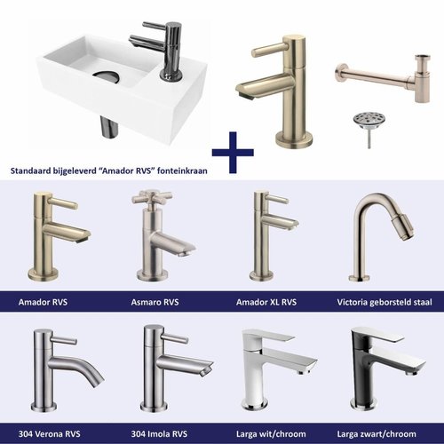 Fonteinset Versus Rechts Mat Wit Rvs (Keuze Uit 8 Kranen) 