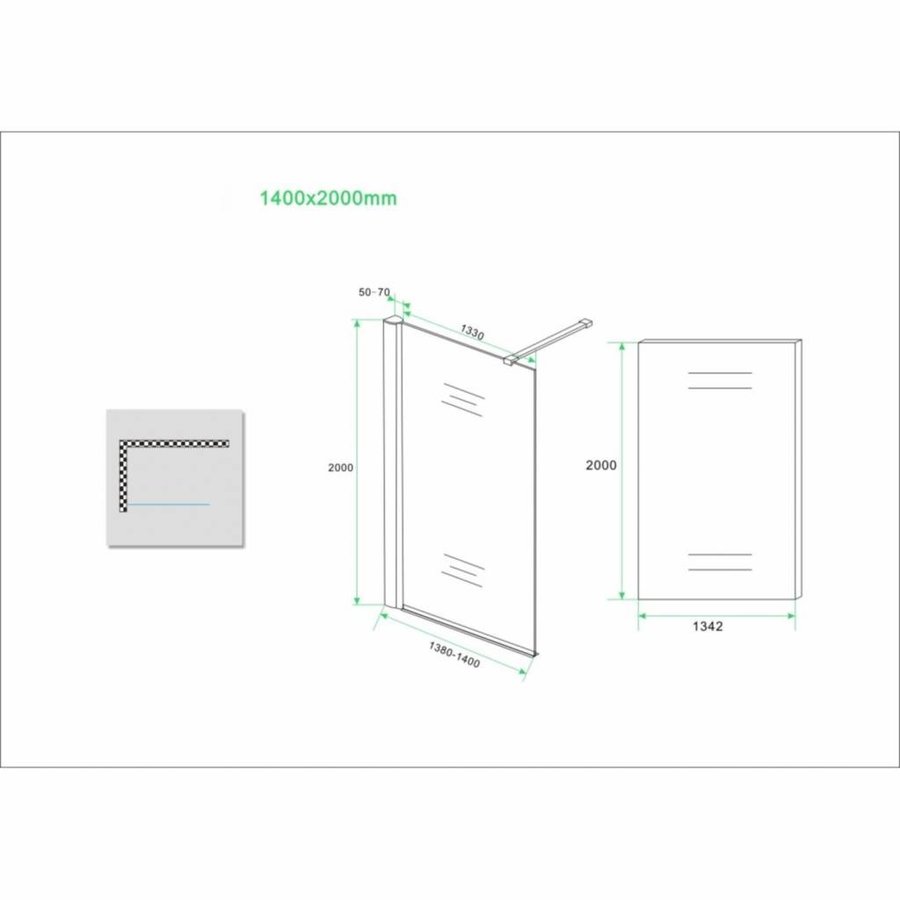 Douchewand 140X200Cm 8Mm Met Schaamband Nano Glas