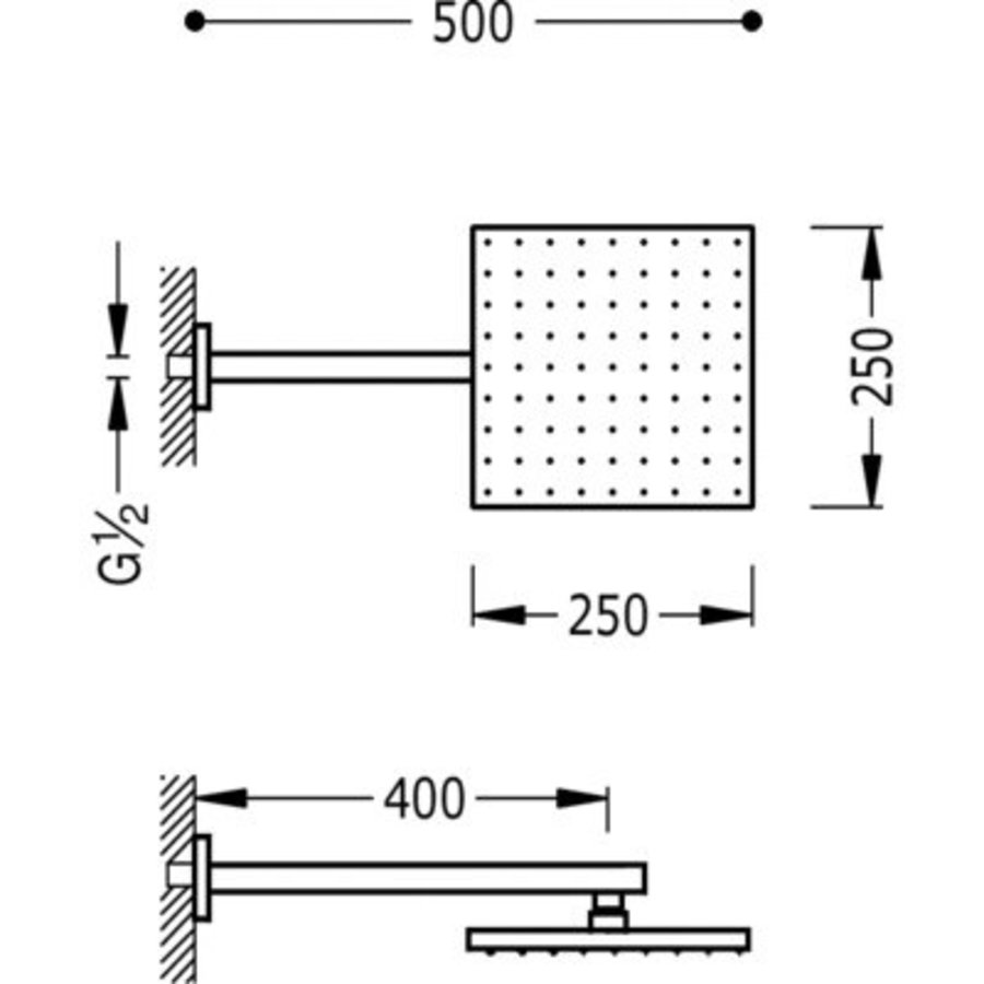 Barras Y Ducha Douchearm voor aan de muur met antikalk 250x250 mm 134233