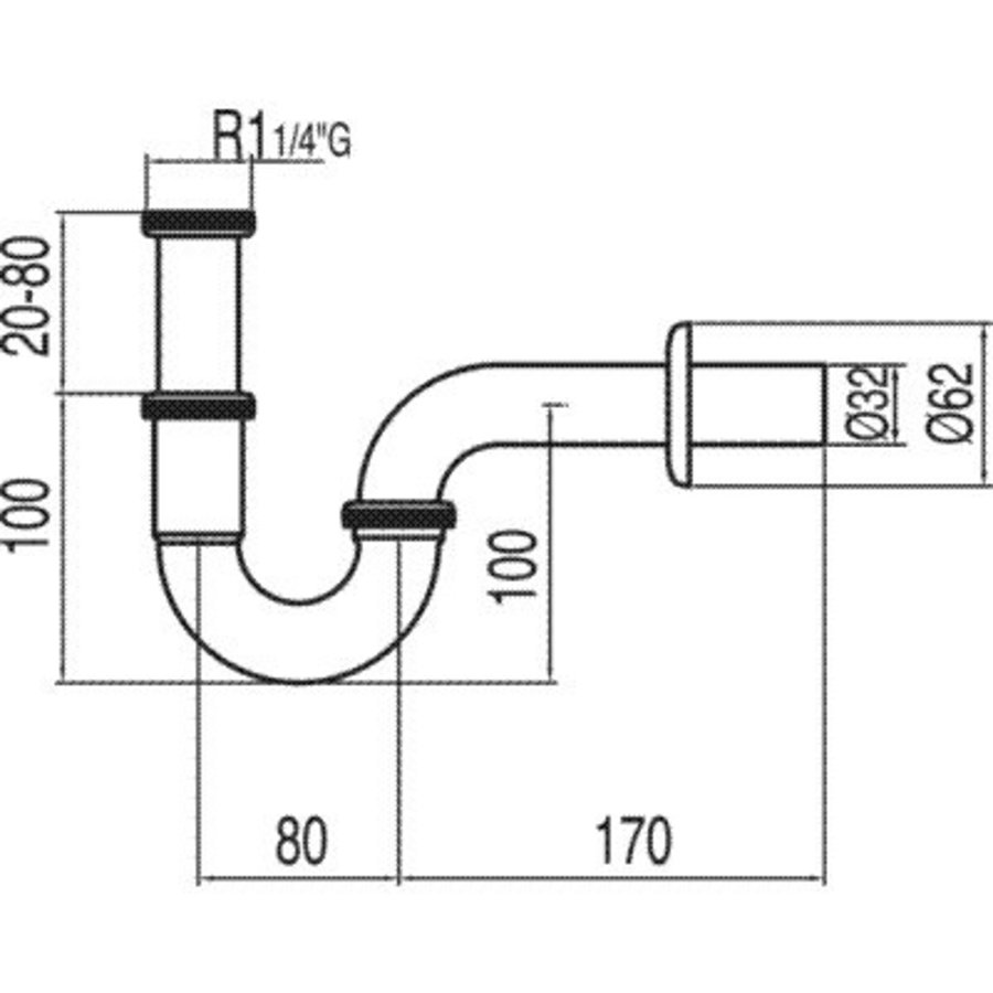 Complementos Gelede, gebogen sifon voor wastafel 13463810