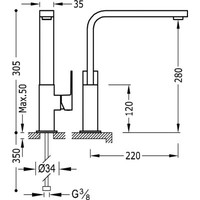 Cuadro Wastafelmengkraan uitloop 35x15 mm 106604