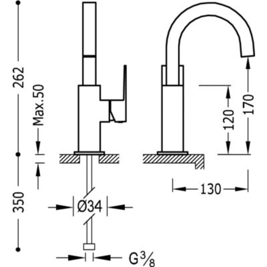 Cuadro Wastafelmengkraan uitloop 22x22 mm 106605