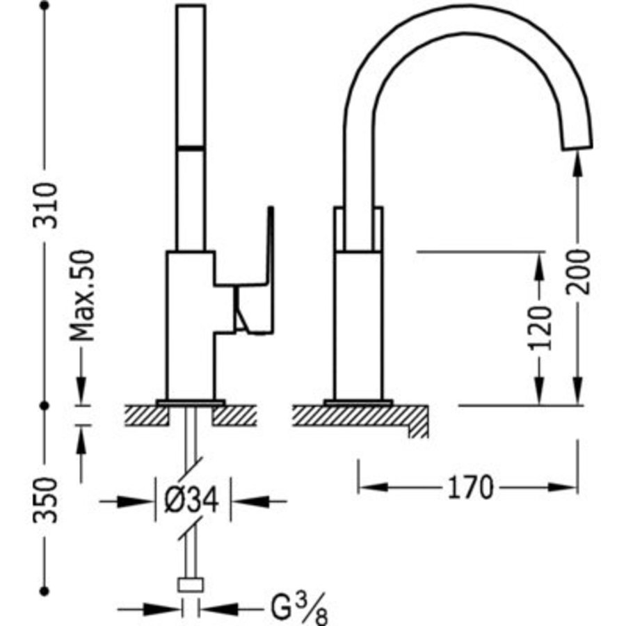 Cuadro Wastafelmengkraan uitloop 22x22 mm 106606