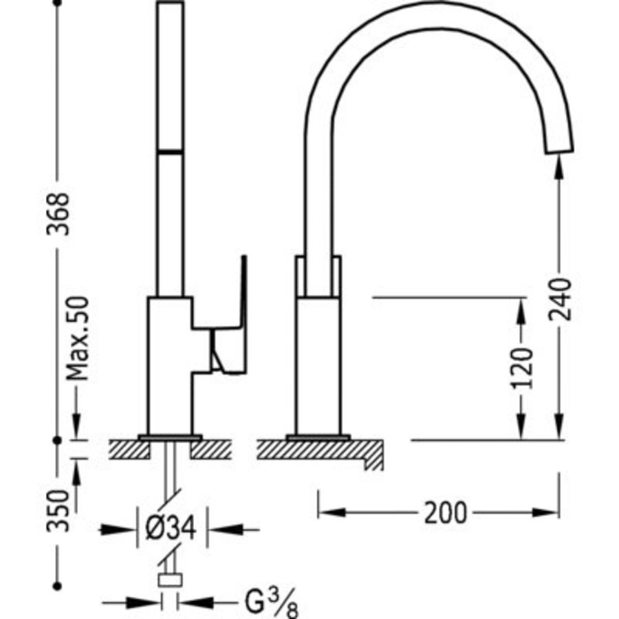 Cuadro Wastafelmengkraan uitloop 22x22 mm 106607