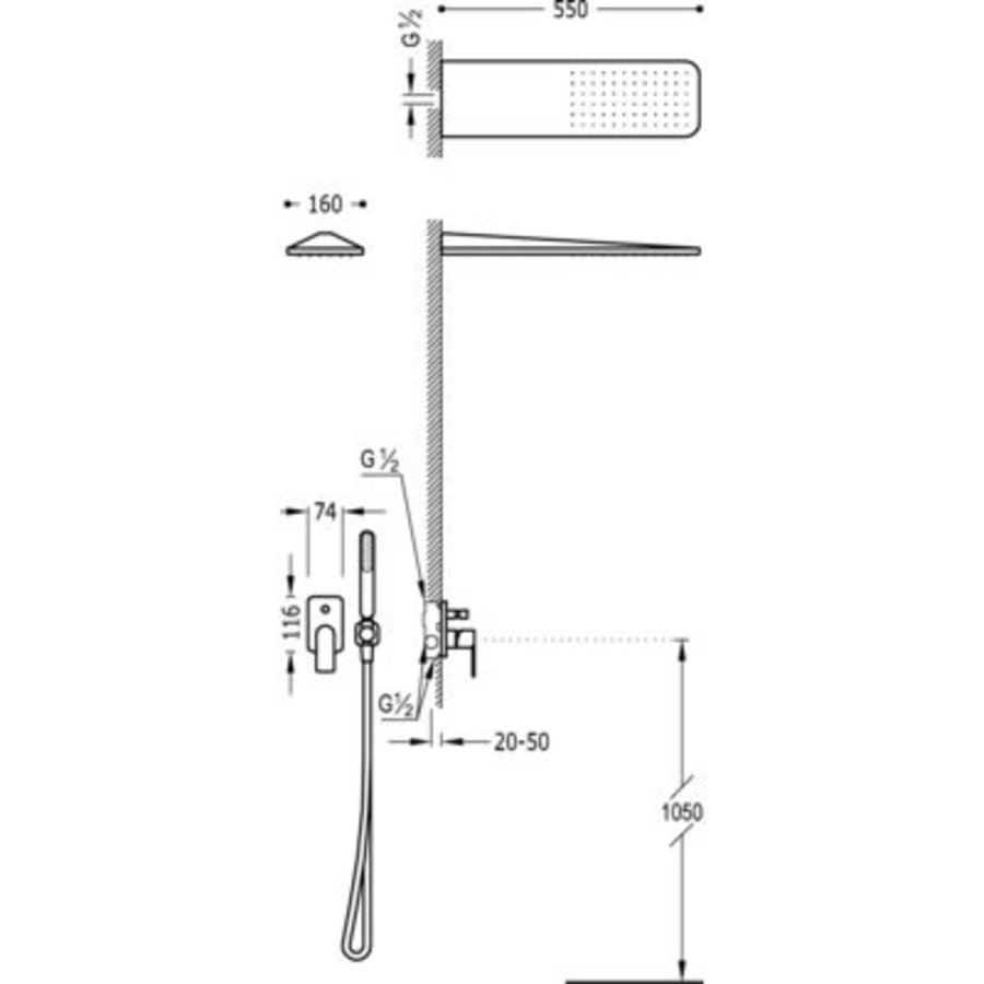 Loft Inbouwd met doucheset LOFT met geintegreerde mengkraan 20018005