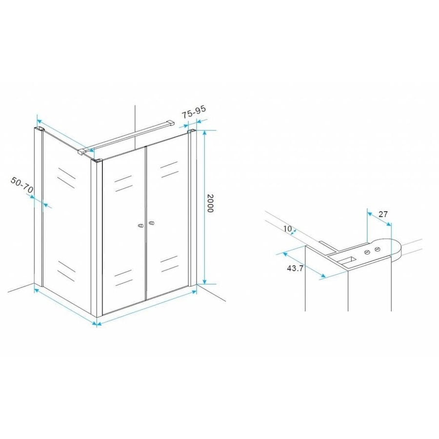 Wiesbaden hoekprofiel tbv nisdeur+profiel met zijwand 10mm