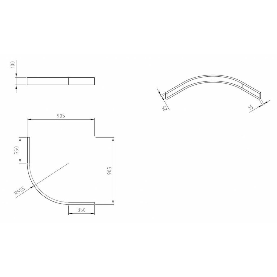 Wiesbaden voorzetpaneel + poten 10 cm Hoog tbv 1/4 r.douchebak acryl 90x90 wit