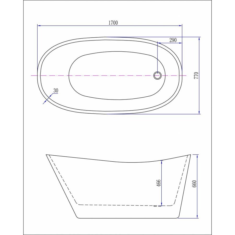 Wiesbaden Trapeze vrijstaand acryl ligbad 170 x 77 + waste wit
