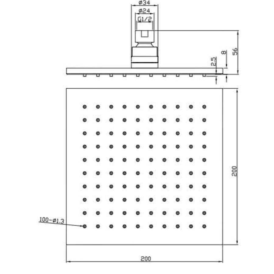 Wiesbaden luxe mess.hoofddouche vierkant 200mmx8mm mat-zwart