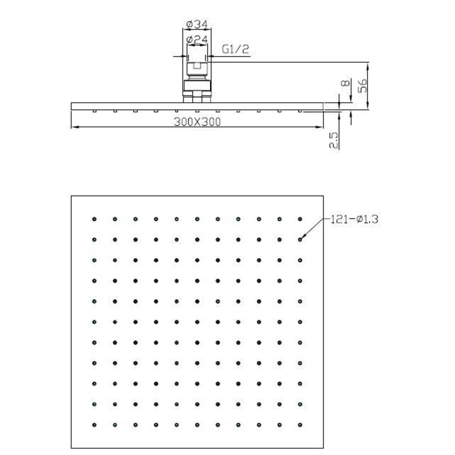 Wiesbaden luxe mess.hoofddouche vierkant 300mmx8mm mat-zwart