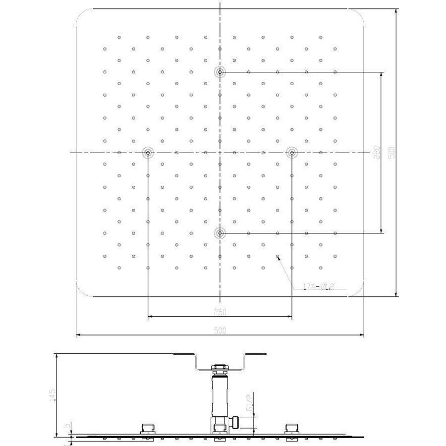 Wiesbaden UFO inbouw-hoofddouche plafond vierkant 50x50x2cm chroom