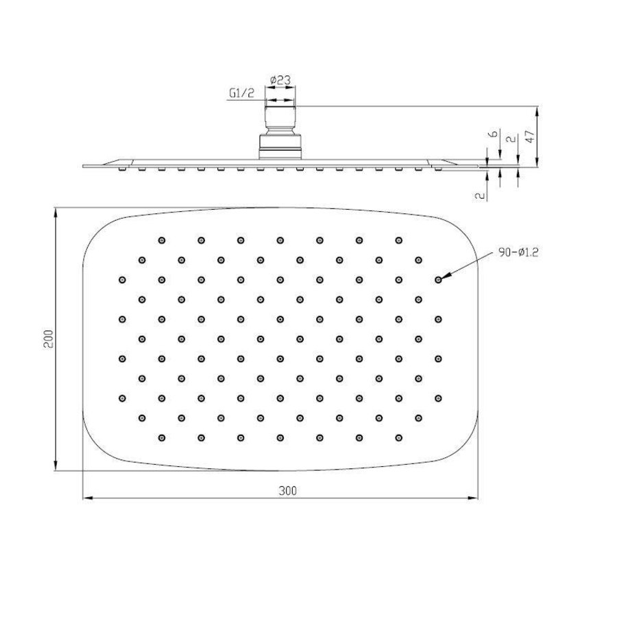 Wiesbaden UFO ovale hoofddouche 300x200x2 chroom