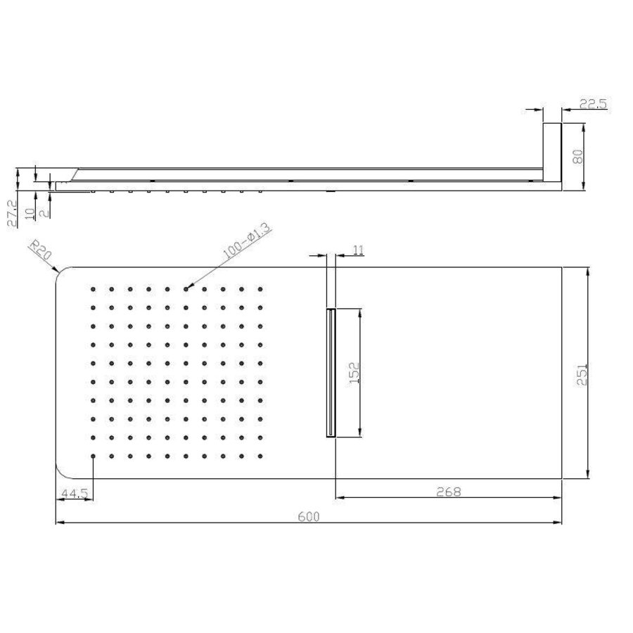 Wiesbaden luxe vierkante wand-hoofddouche+waterval 600x25 chr