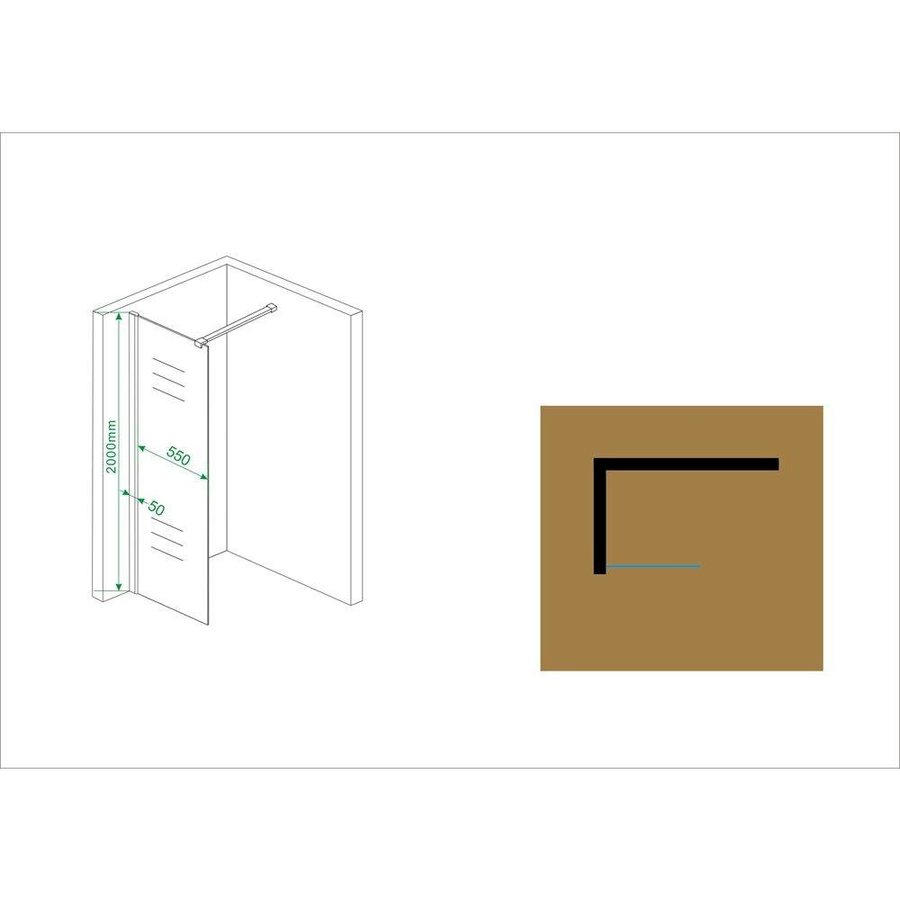 Inloopdouche Met Muurprofiel 60X200 Cm En 10 Mm Nano Anti Kalk Glas