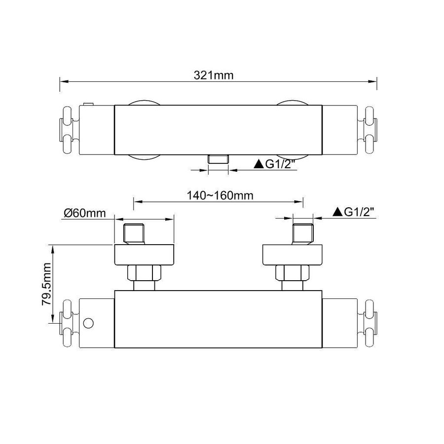 Wiesbaden Cool Touch Cross douchethermostaat chroom
