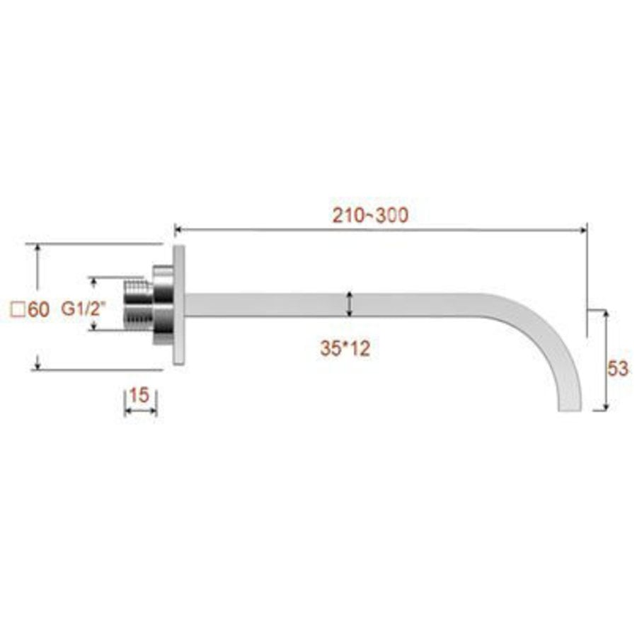 Wiesbaden inbouw-uitloop vierkant 30cm 1/2'' chroom