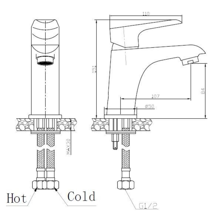 Wiesbaden Tarma ��nhendel-wastafelmengkraan laag zwart/chroom