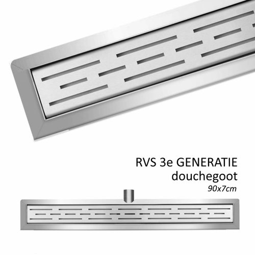 Wiesbaden RVS 3e G.douchegoot +muurflens +RVS sifon +filter 90x7 