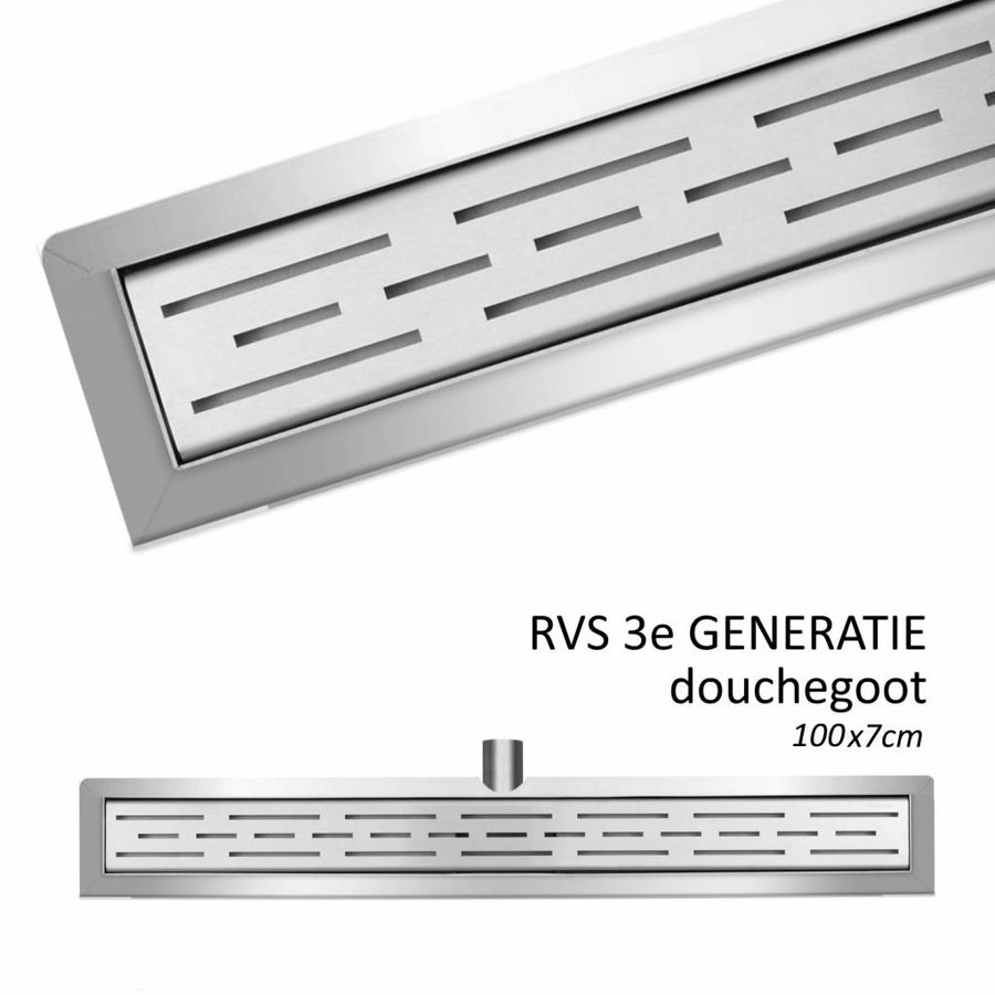 Wiesbaden RVS 3e G.douchegoot +muurflens +RVS sifon +filter 100x7