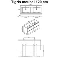 Wiesbaden Tigris onderkast + dubb.wast. + 4 laden 1200x580x460 houtnerf grijs