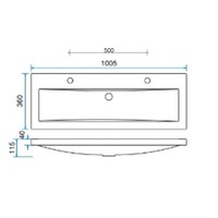 Wiesbaden wastafel 100cmx36cm twee kraangaten wit