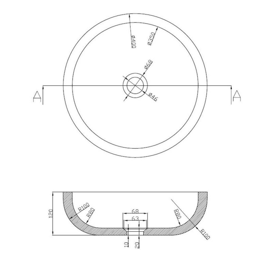 Wiesbaden Hardstenen opzetwastafel rond 40x12