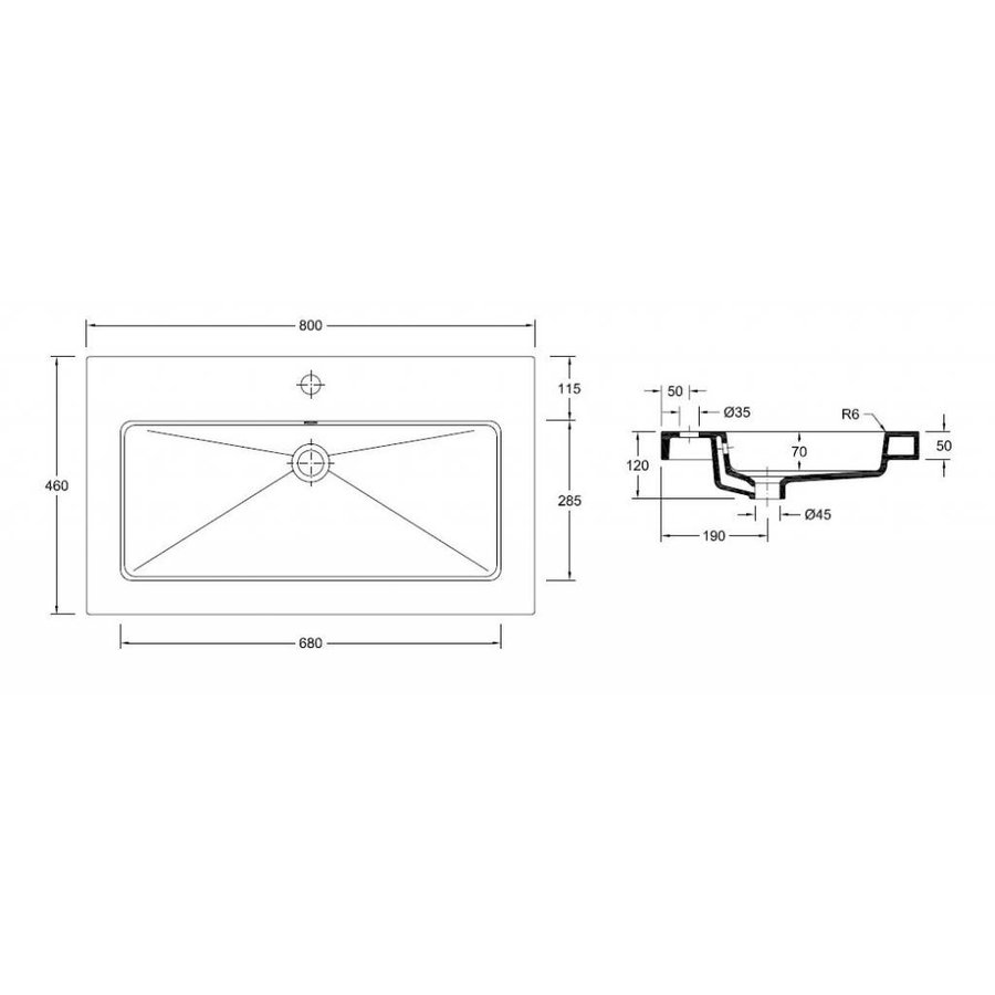 Wiesbaden keramische meubelwastafel 80x46 1 kr.gat