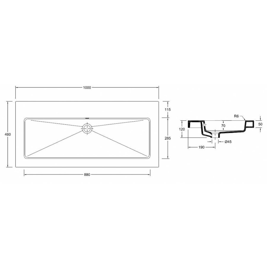 Wiesbaden keramische meubelwastafel  100x46 zonder kr.gat