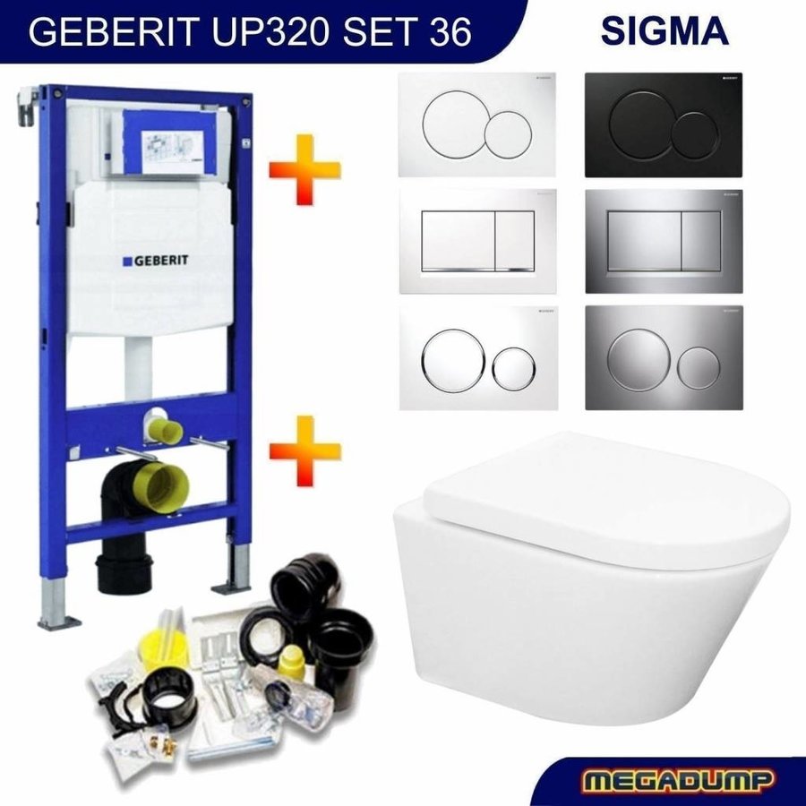 UP320 Toiletset 36 Aqua Splash Vesta Rimless Met Sigma Drukplaat
